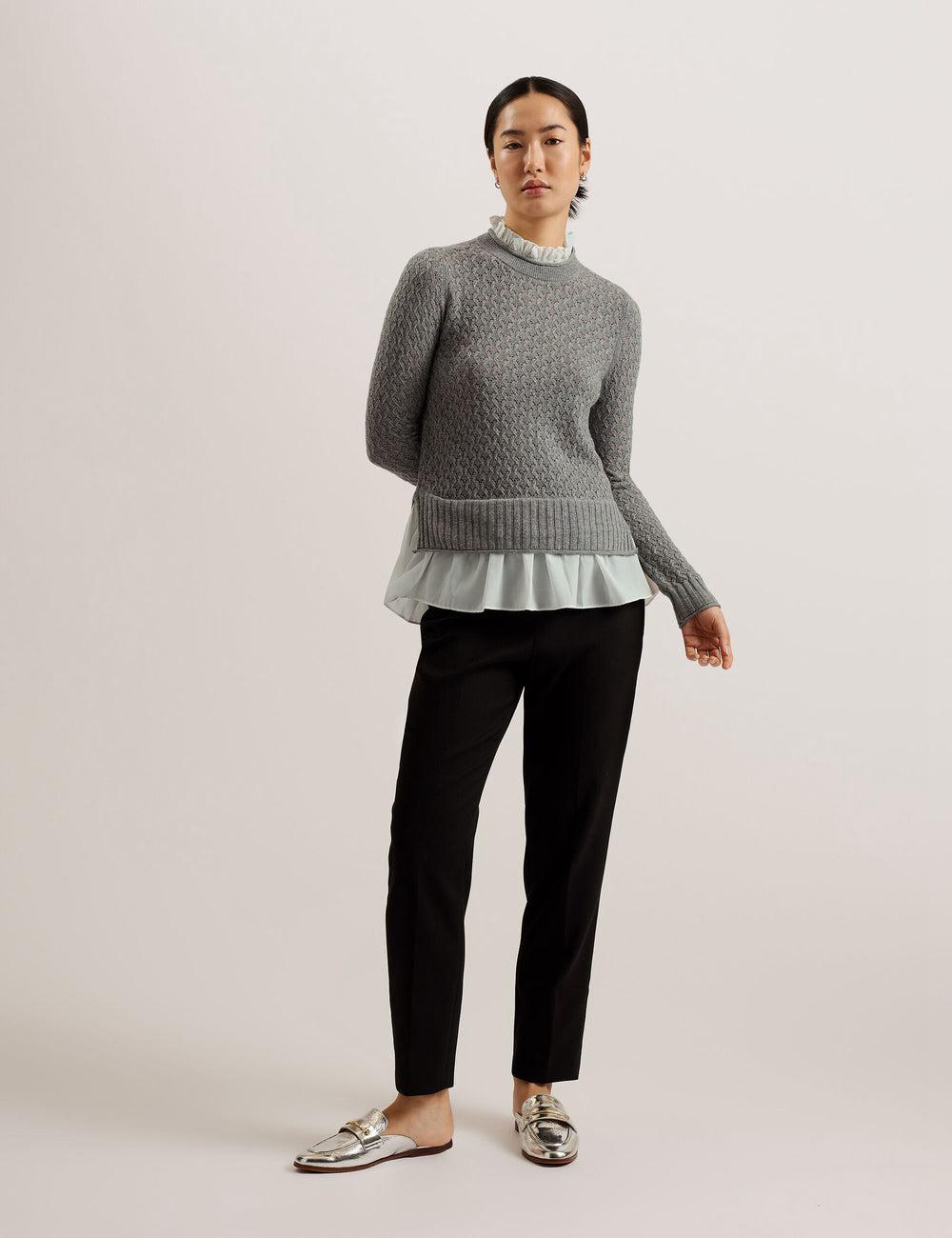 Ted Baker HOLINAS - Pointelle Knit With Shirt Hem Women Jumpers Grey | UAE  19638-ZIRB