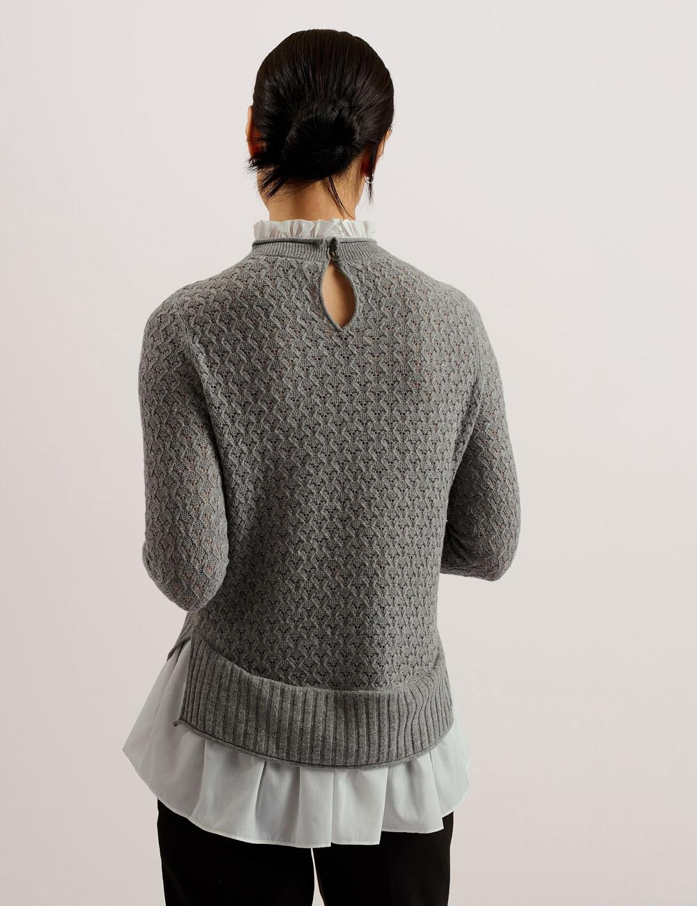 Ted Baker HOLINAS - Pointelle Knit With Shirt Hem Women Jumpers Grey | UAE  19638-ZIRB