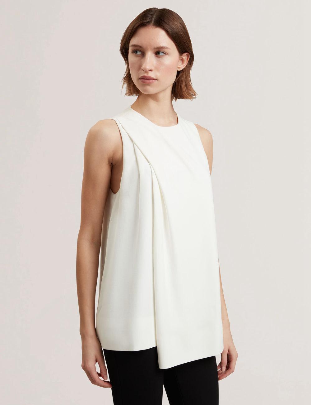 Ted Baker ICANA - Draped Front Asymmetric Sleeveless Women Tops Ivory | UAE  06735-ONYZ