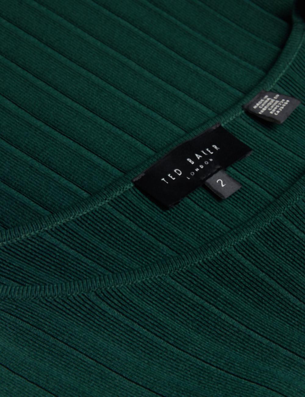 Ted Baker IIVANNA - Ribbed Knit Top With Fluted Short Sleeves Women Jumpers Dk-Green | UAE  53726-HCJM