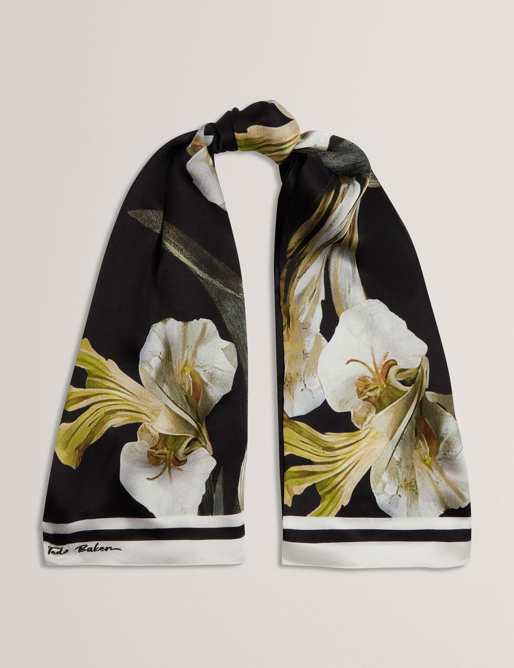 Ted Baker IRISSO - Floral Graphic Textured Long Silk Women Scarves Black | UAE  20516-MQKB