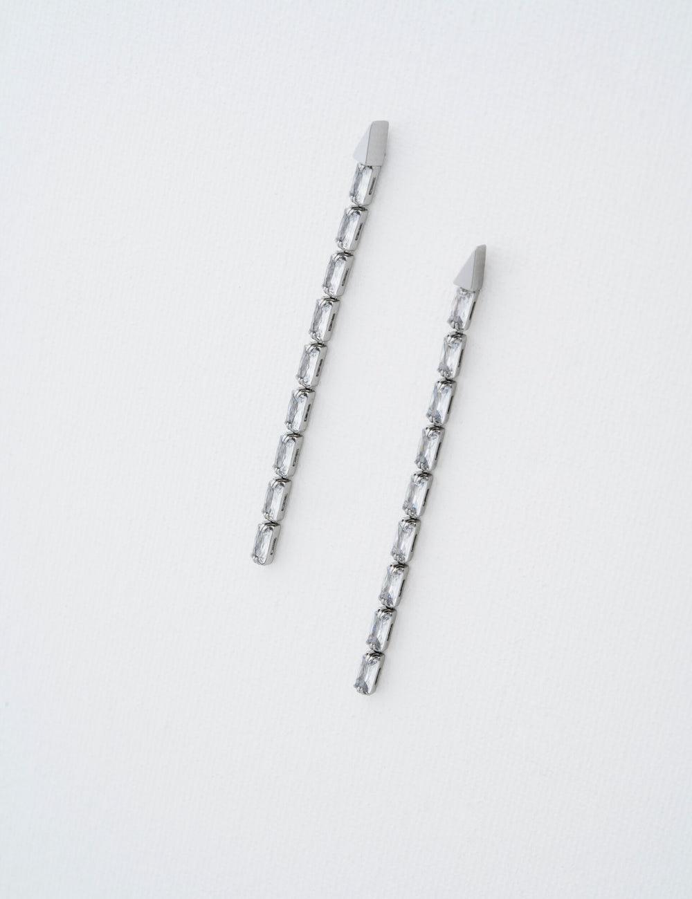 Ted Baker ISALIE - Baguette Crystal Long Drop Women Earrings Silver | UAE  28475-ZPWI