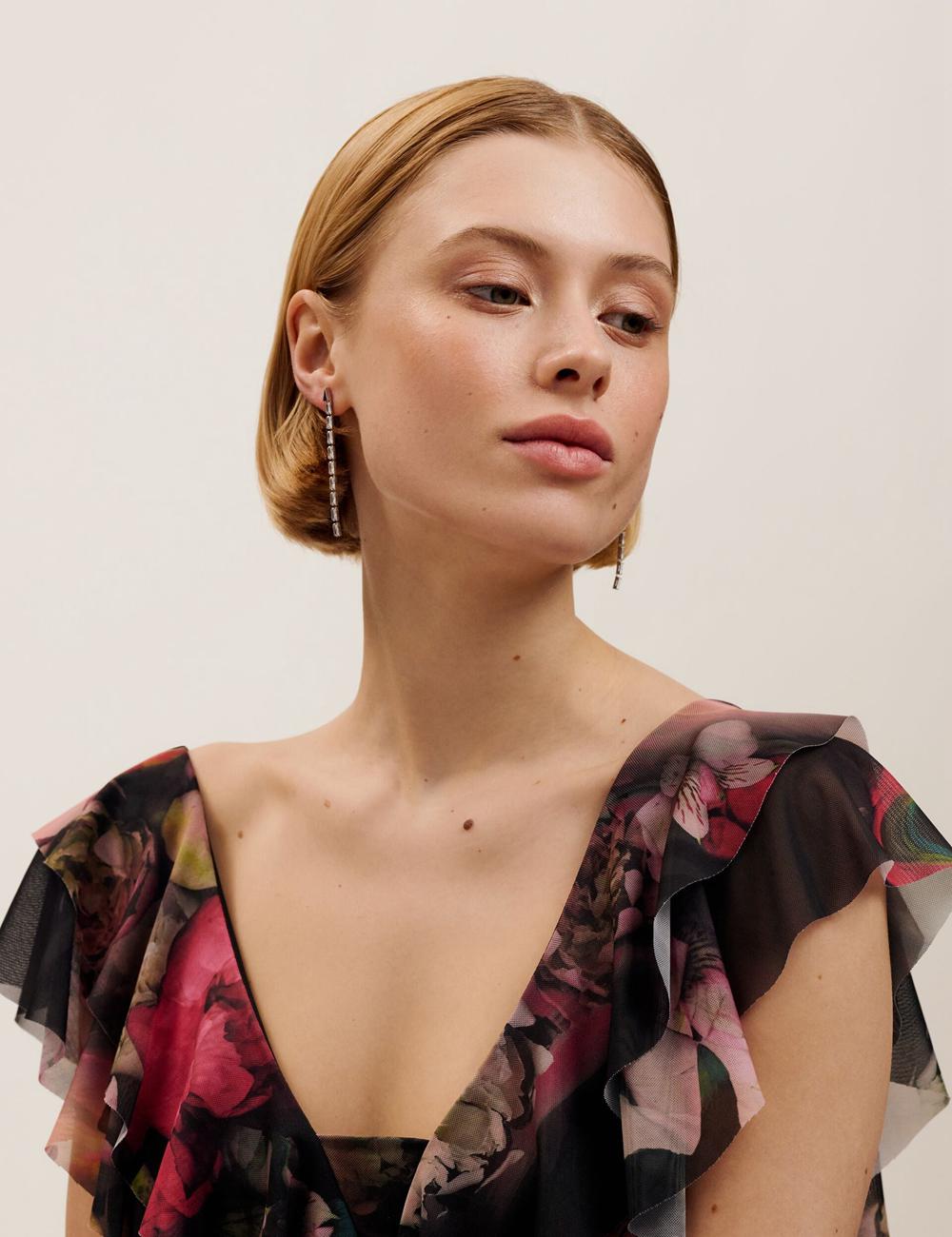 Ted Baker ISALIE - Baguette Crystal Long Drop Women Earrings Silver | UAE  28475-ZPWI