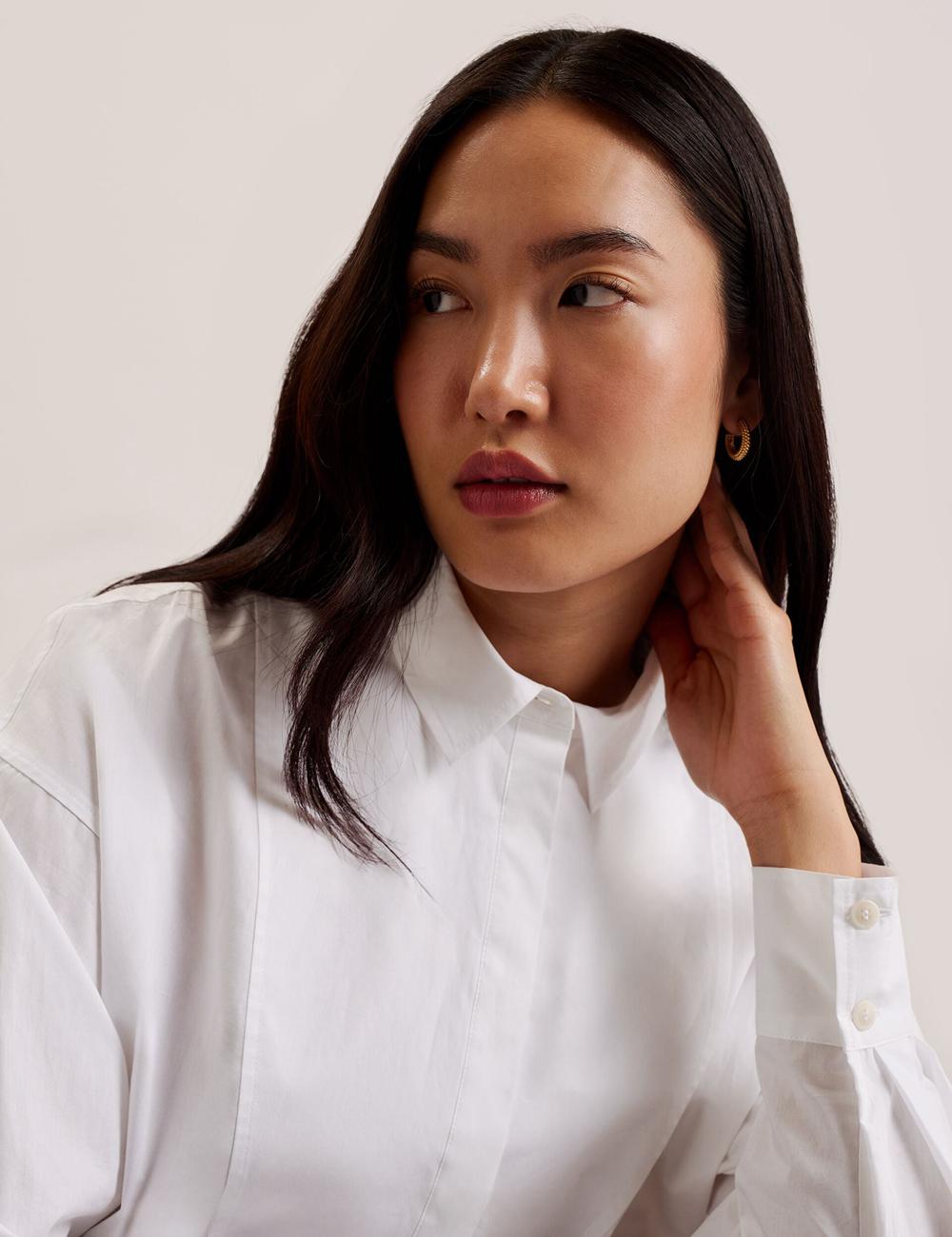 Ted Baker IZOTE - Oversized Drop Shoulder Bib Detail Women Casual Shirts White | UAE  18645-MLUN