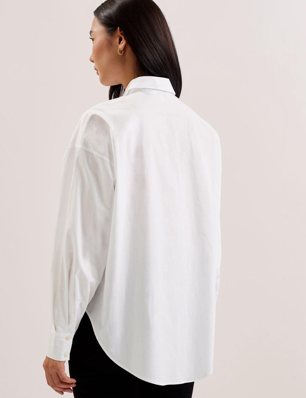 Ted Baker IZOTE - Oversized Drop Shoulder Bib Detail Women Casual Shirts White | UAE  18645-MLUN