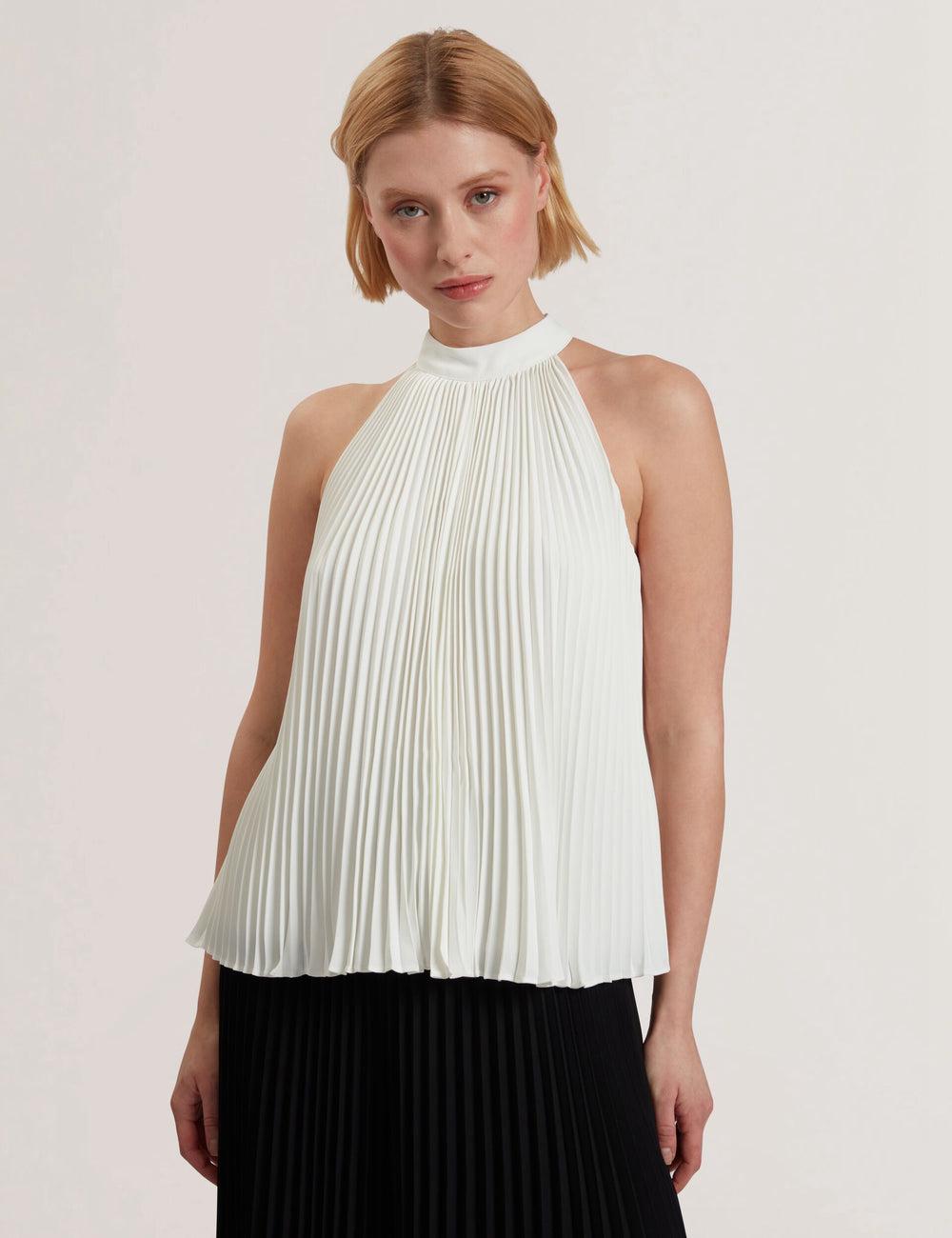 Ted Baker JAMAYA - High Halter Neck Pleated Sleeveless Women Tops Ivory | UAE  84913-IRDG