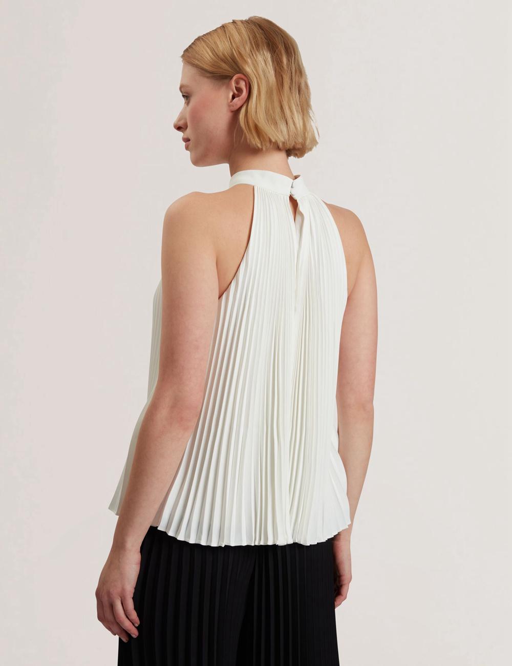 Ted Baker JAMAYA - High Halter Neck Pleated Sleeveless Women Tops Ivory | UAE  84913-IRDG