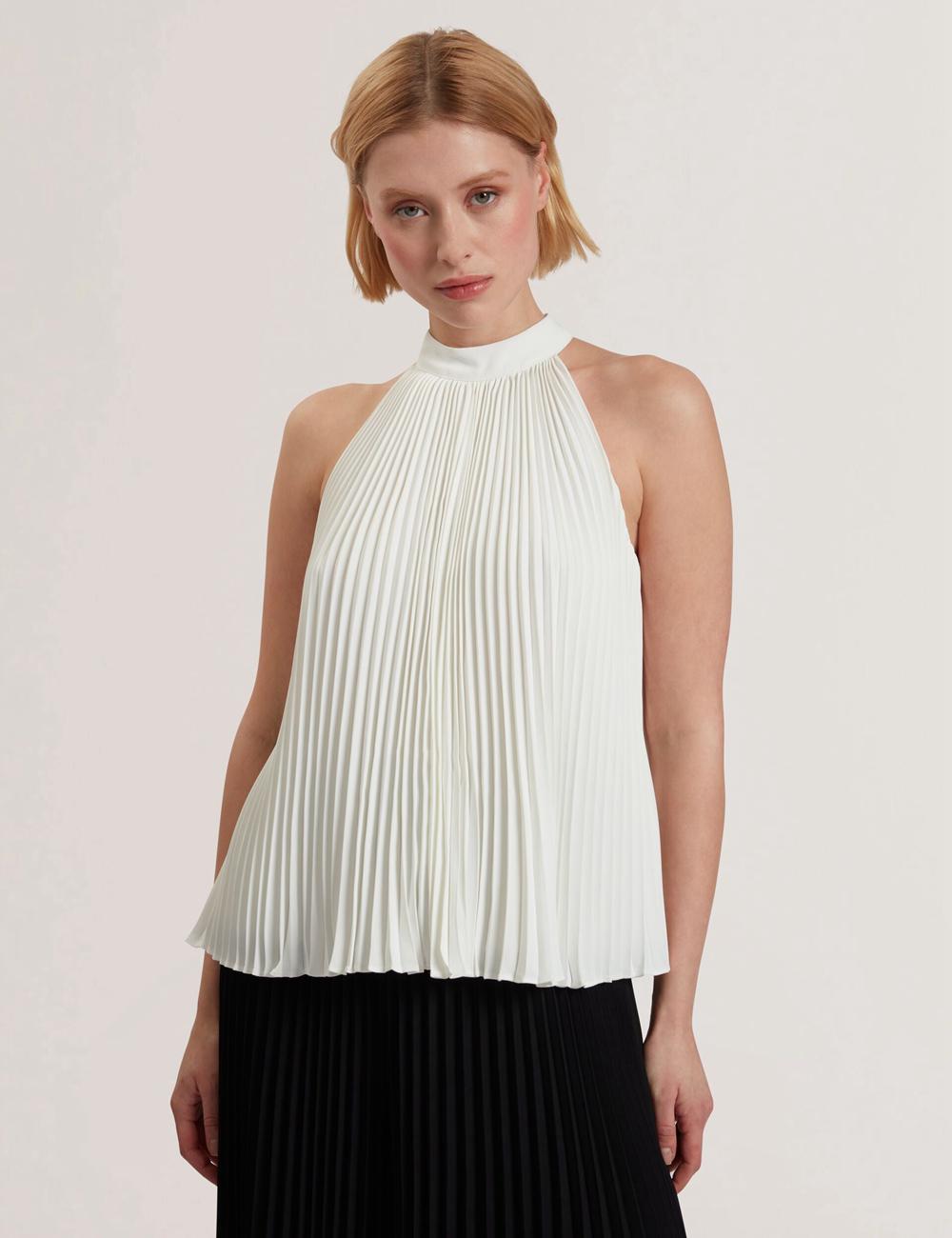 Ted Baker JAMAYA - High Halter Neck Pleated Sleeveless Women Tops Ivory | UAE  84913-IRDG