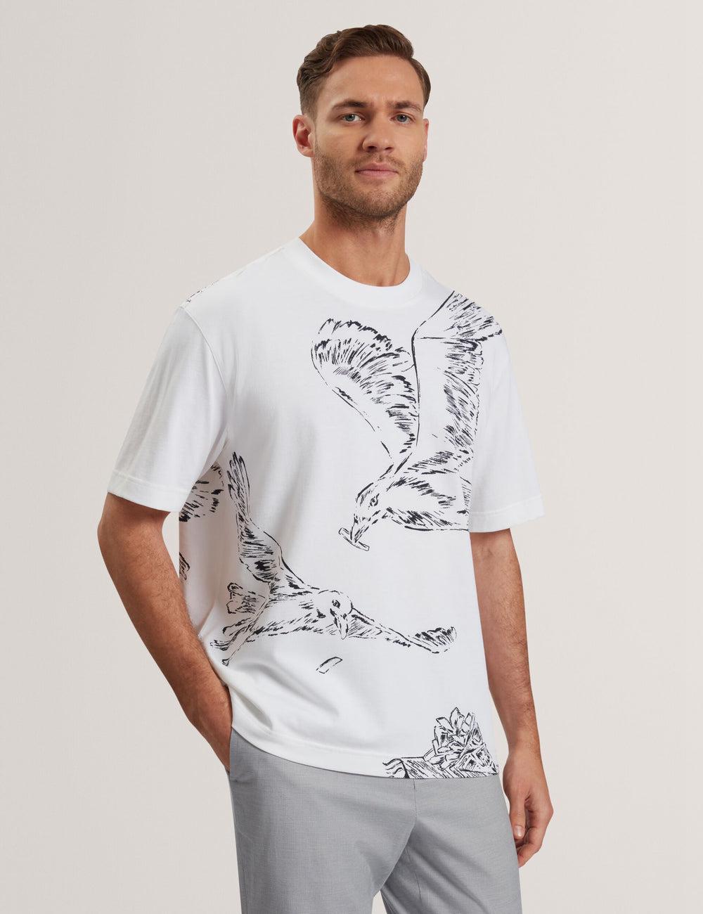 Ted Baker JAMESIO - Short Sleeve Graphic Seagull Men T-Shirts White | UAE  84752-XMAT