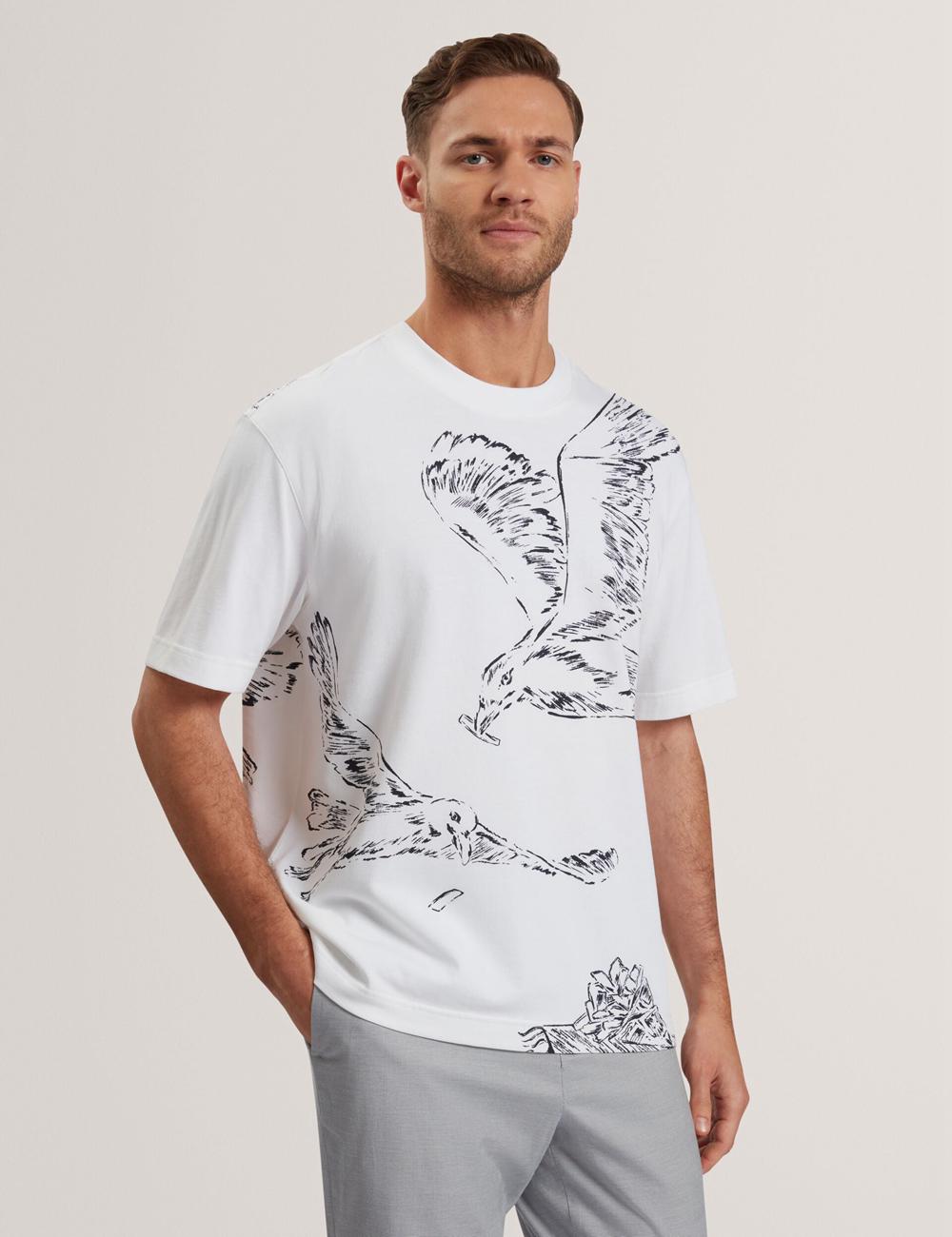 Ted Baker JAMESIO - Short Sleeve Graphic Seagull Men T-Shirts White | UAE  84752-XMAT