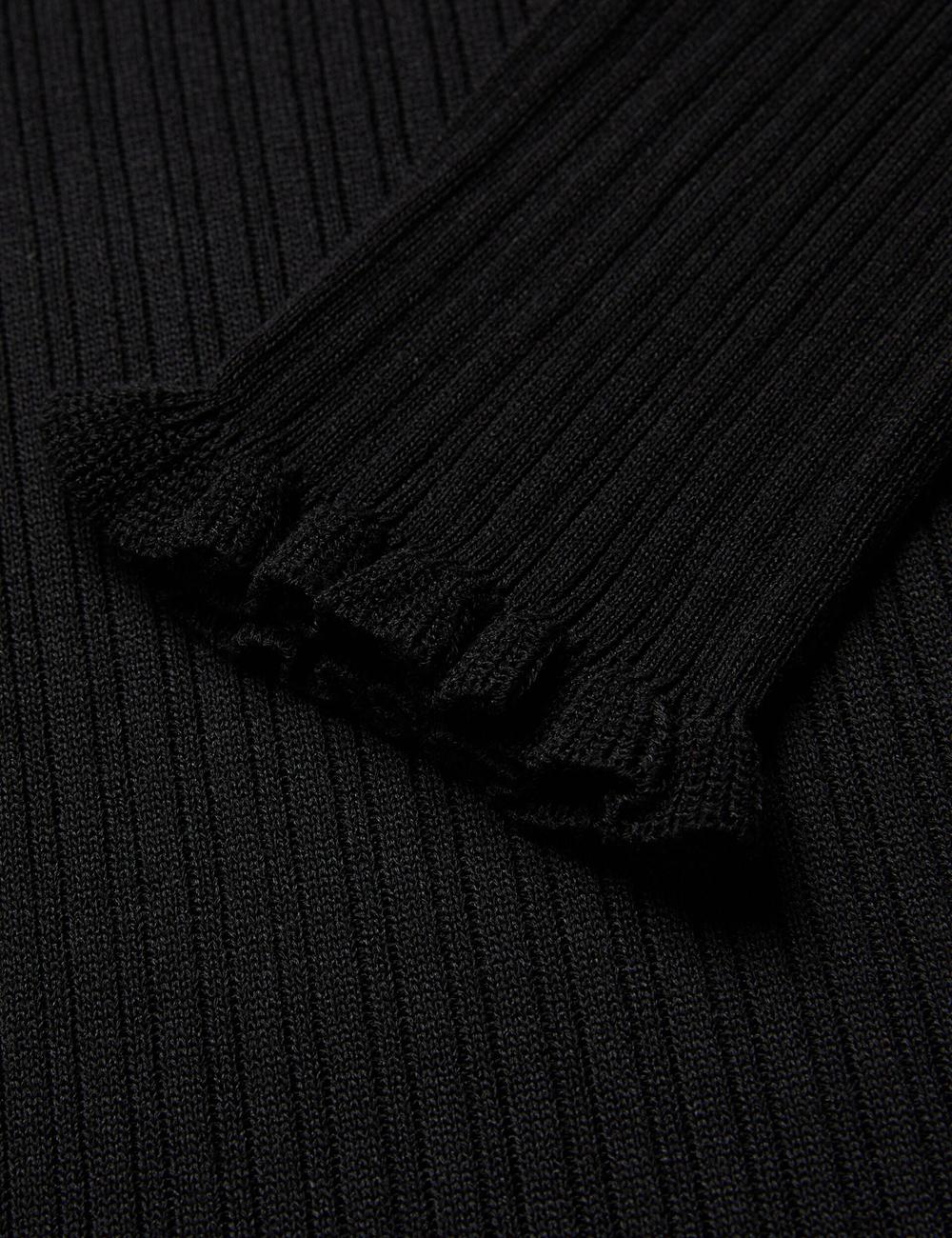 Ted Baker JANITTT - Ruffle Trim High Neck Ribbed Women Jumpers Black | UAE  87639-VXDI