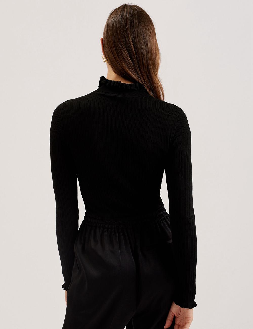 Ted Baker JANITTT - Ruffle Trim High Neck Ribbed Women Jumpers Black | UAE  87639-VXDI