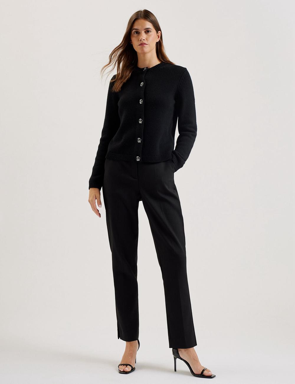 Ted Baker JAYCEY - Rose Button Knitted Crew Neck Women Cardigans Black | UAE  94582-ABLZ