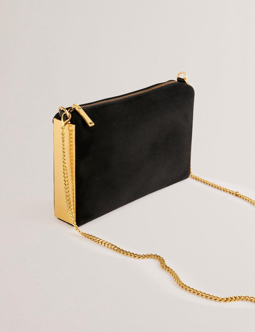 Ted Baker JEINER - Suede Clutch With Hardware Sides Women Clutch Bag Black | UAE  83072-NUAE