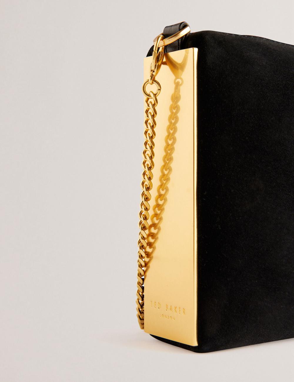Ted Baker JEINER - Suede Clutch With Hardware Sides Women Clutch Bag Black | UAE  83072-NUAE