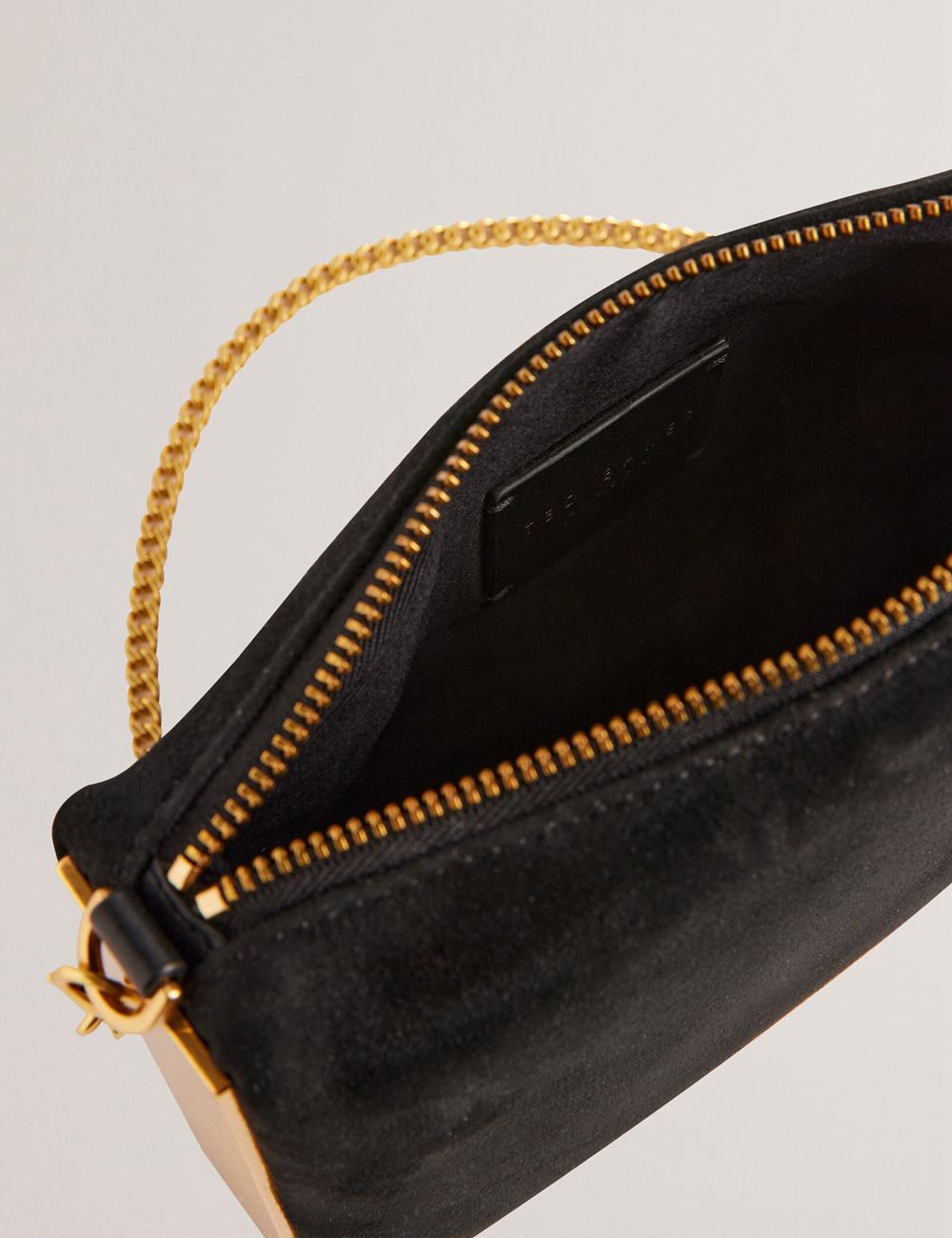 Ted Baker JEINER - Suede Clutch With Hardware Sides Women Clutch Bag Black | UAE  83072-NUAE