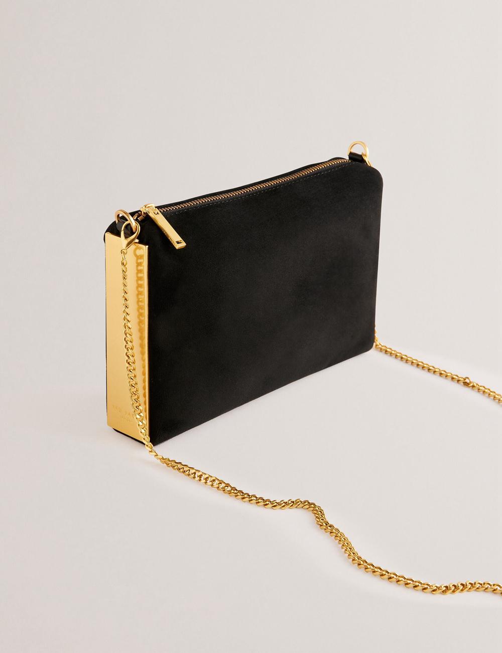 Ted Baker JEINER - Suede Clutch With Hardware Sides Women Clutch Bag Black | UAE  83072-NUAE