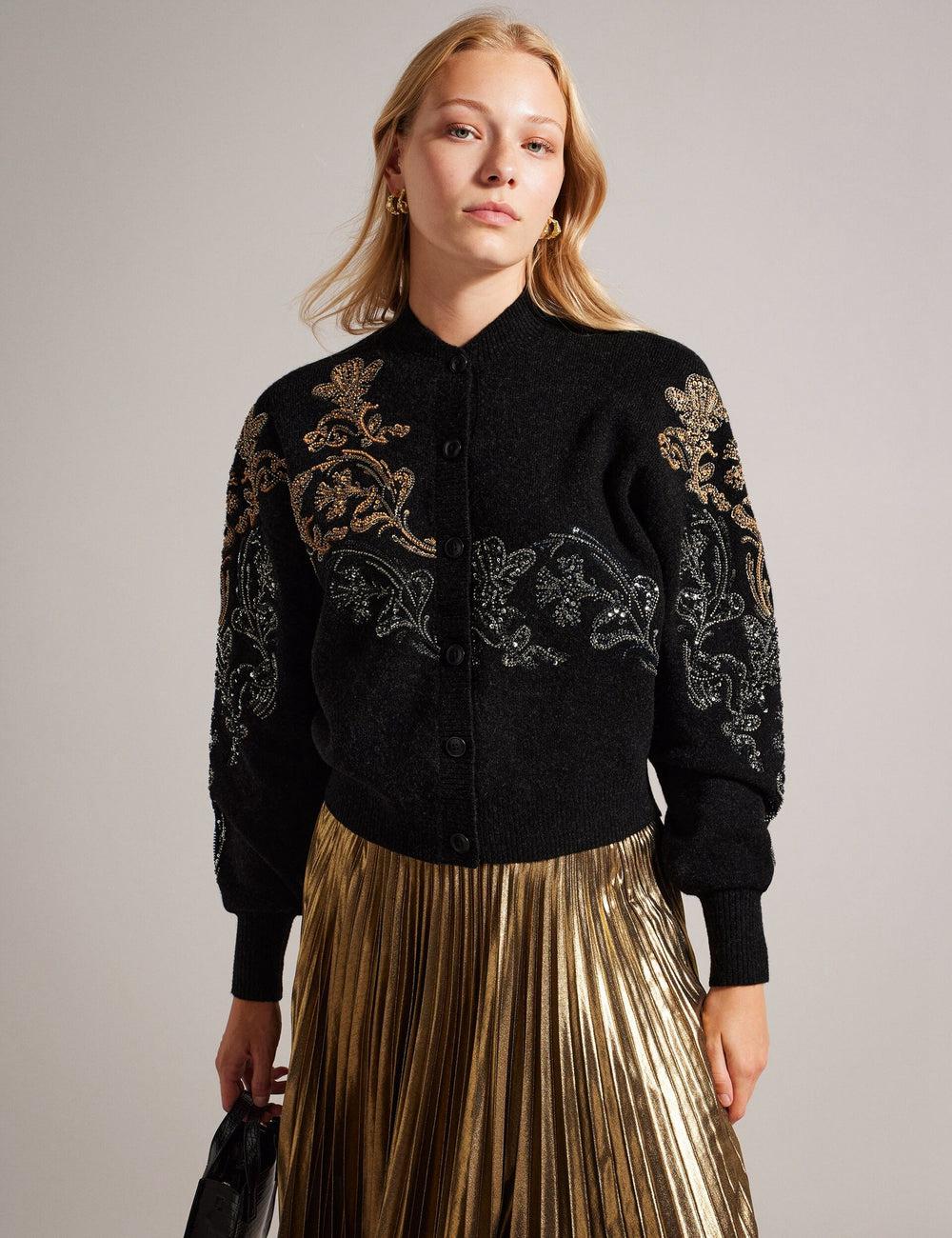 Ted Baker JENIIYY - Sequin Embellished Wool Bomber Women Cardigans Grey | UAE  48917-TBJO