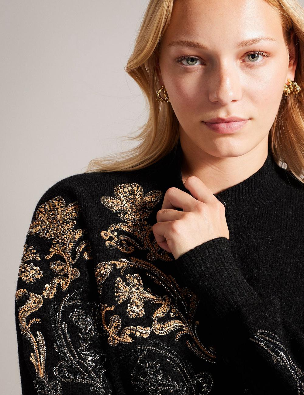 Ted Baker JENIIYY - Sequin Embellished Wool Bomber Women Cardigans Grey | UAE  48917-TBJO