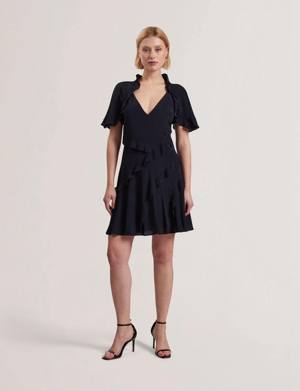 Ted Baker JOJII - Frill Trim Angel Sleeve Women Mini Dresses Navy | UAE  47805-ZEFN