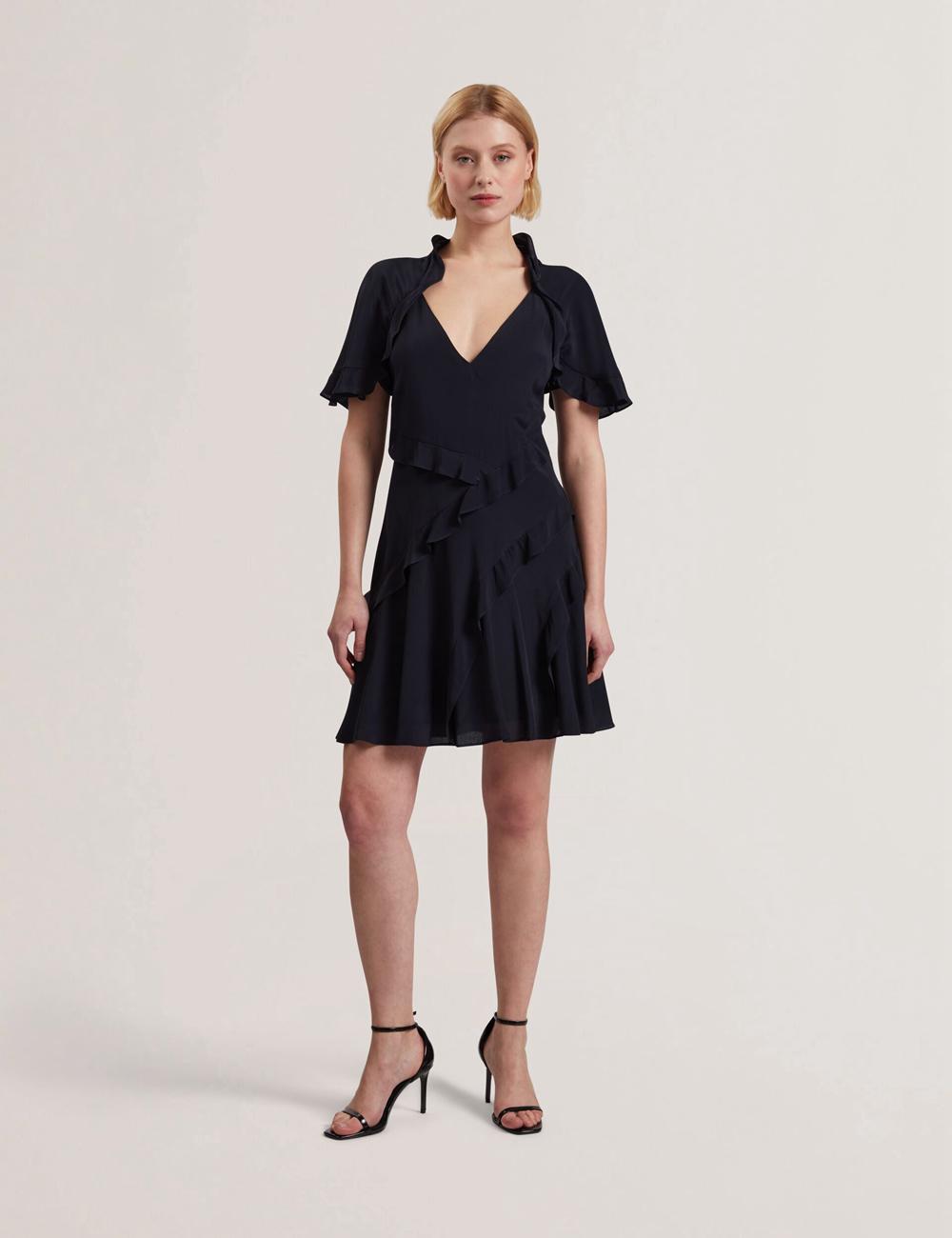 Ted Baker JOJII - Frill Trim Angel Sleeve Women Mini Dresses Navy | UAE  47805-ZEFN