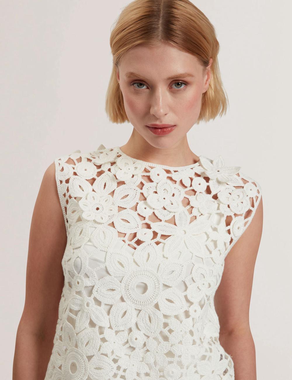 Ted Baker JOYYRA - Floral Crochet Knit Sleeveless Women Tops White | UAE  90362-AZEQ