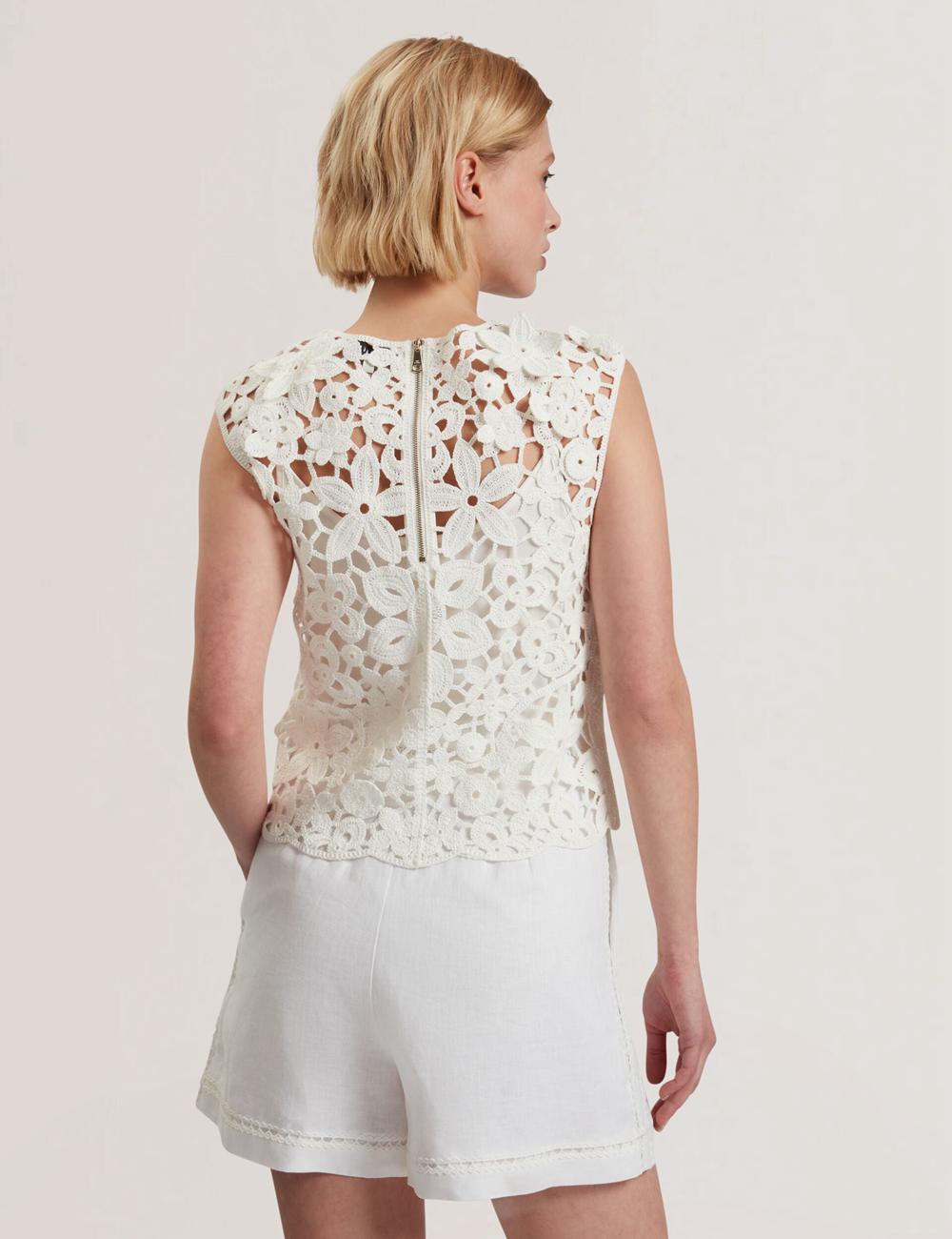 Ted Baker JOYYRA - Floral Crochet Knit Sleeveless Women Tops White | UAE  90362-AZEQ