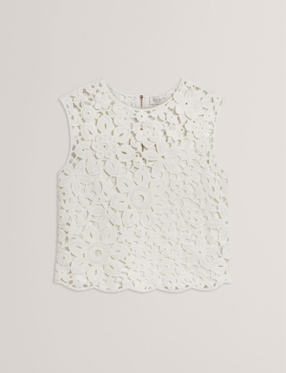 Ted Baker JOYYRA - Floral Crochet Knit Sleeveless Women Tops White | UAE  90362-AZEQ
