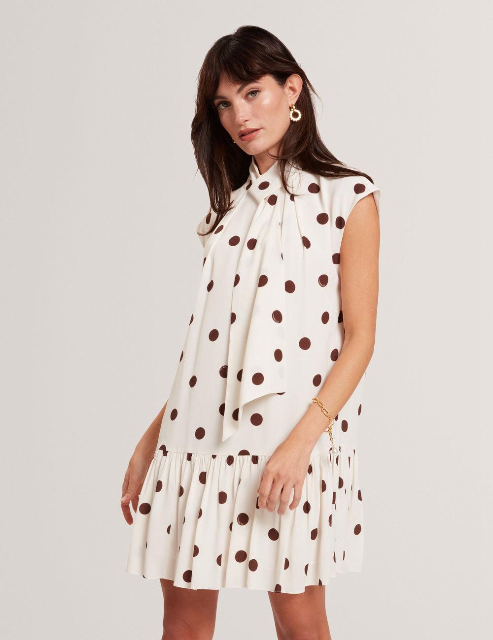 Ted Baker JUTUVA - Polka Dot Neck Shift Women Mini Dresses Ivory | UAE  61584-XHFJ