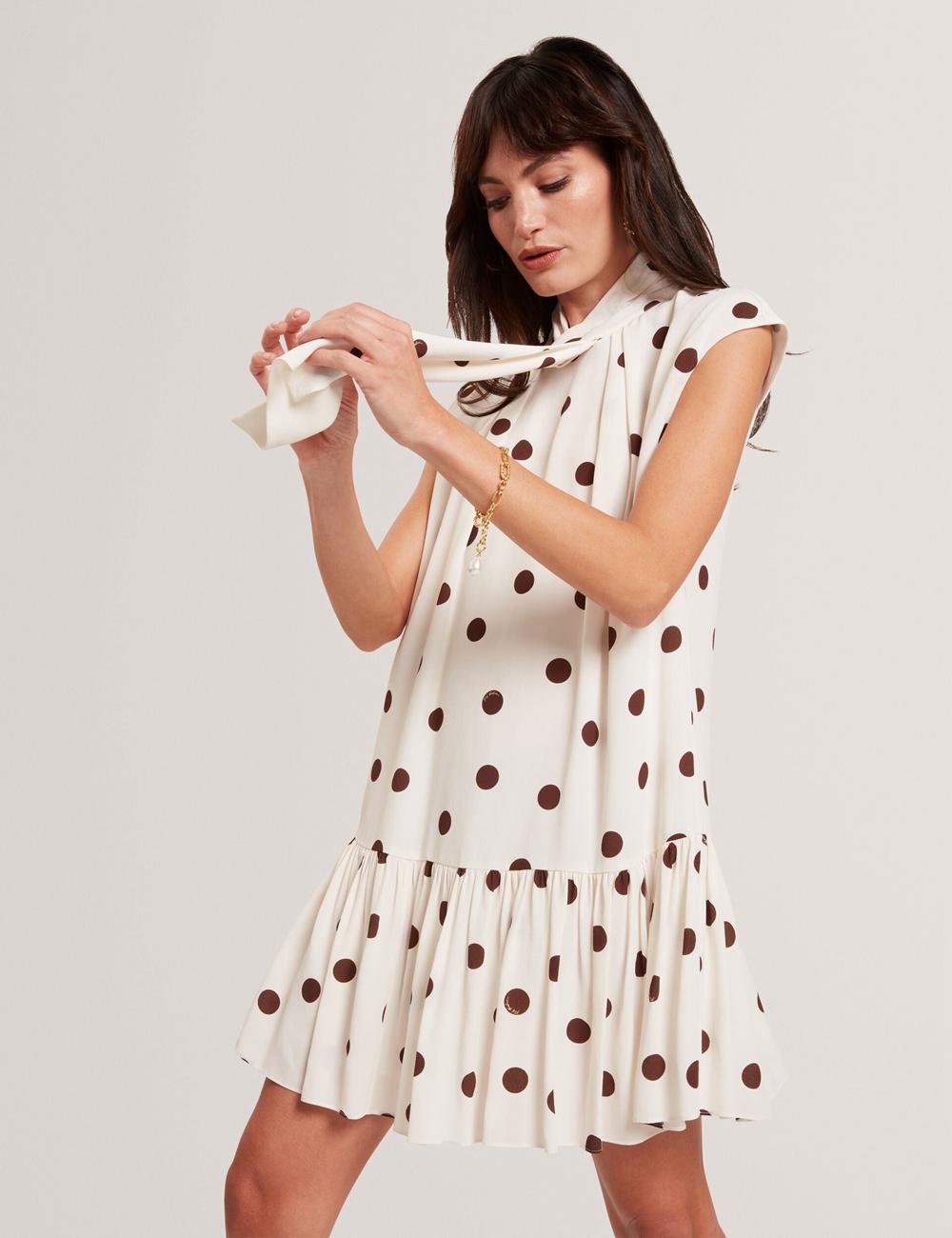 Ted Baker JUTUVA - Polka Dot Neck Shift Women Mini Dresses Ivory | UAE  61584-XHFJ