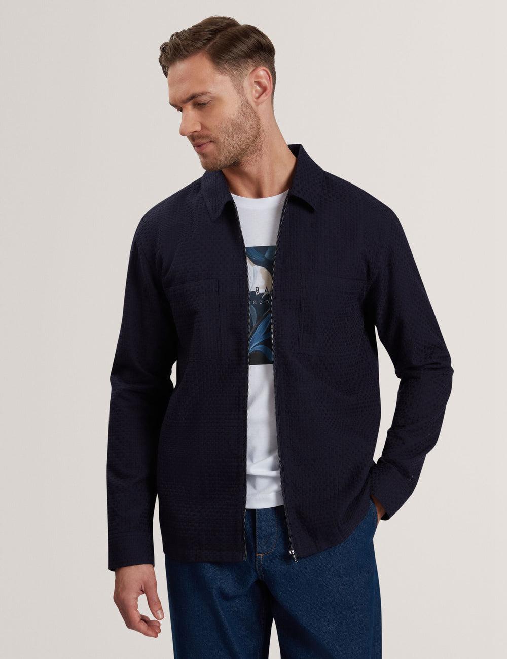 Ted Baker KAILINS - Long Sleeve Zip-Through Cotton Overshirt Men Overshirts Navy | UAE  61298-PRMT