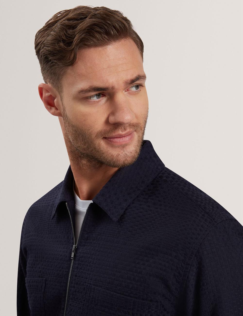 Ted Baker KAILINS - Long Sleeve Zip-Through Cotton Overshirt Men Overshirts Navy | UAE  61298-PRMT