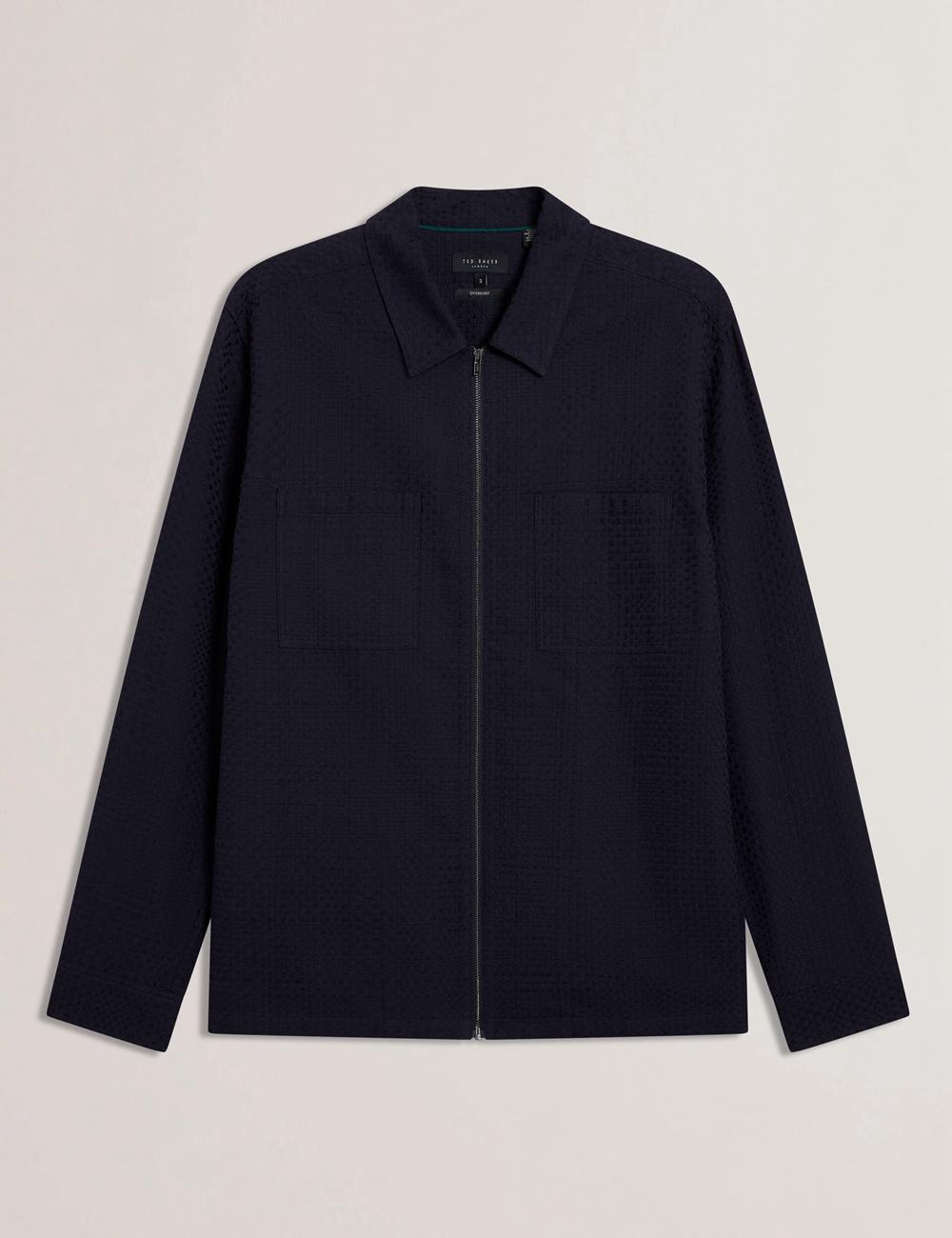 Ted Baker KAILINS - Long Sleeve Zip-Through Cotton Overshirt Men Overshirts Navy | UAE  61298-PRMT