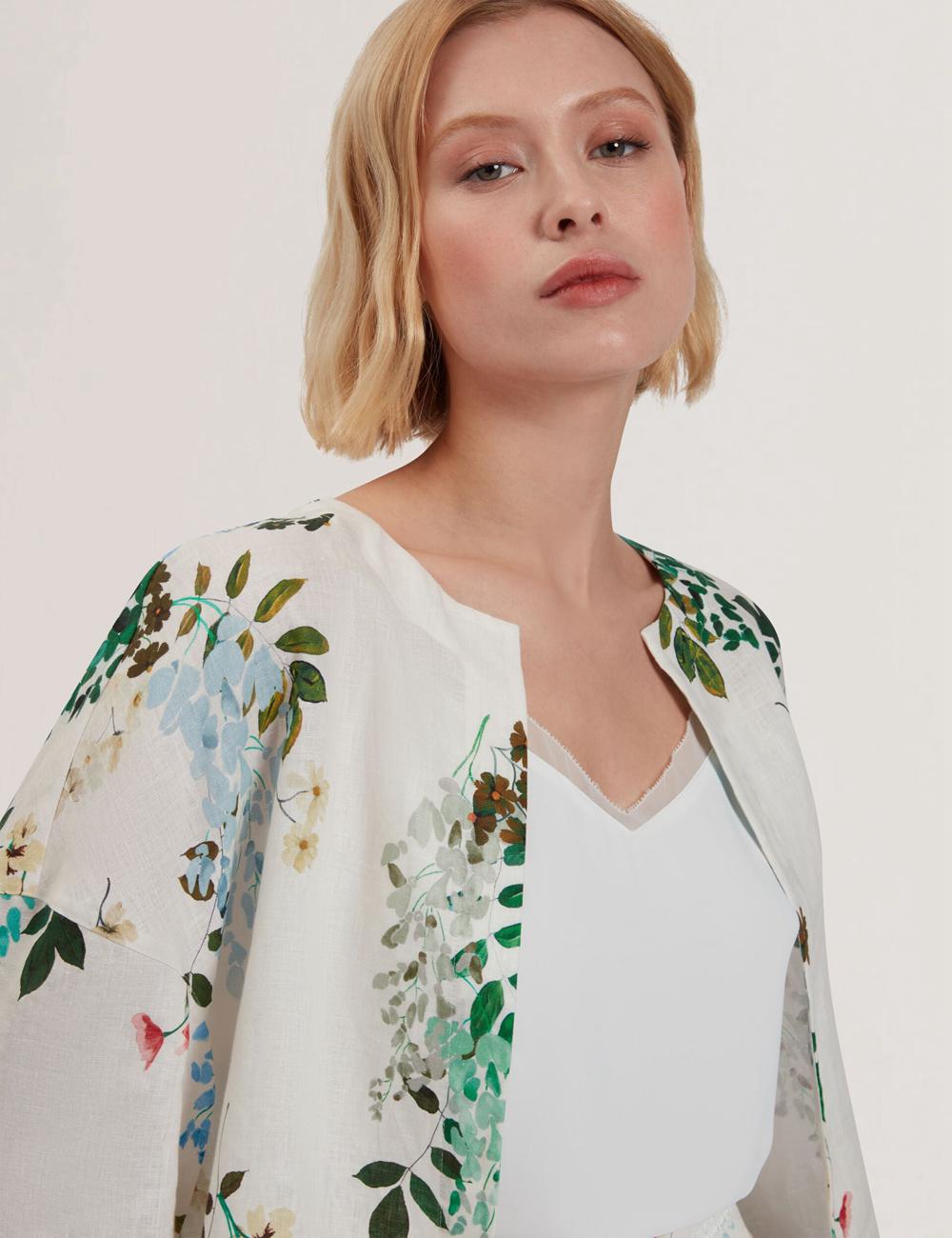 Ted Baker KALNA - Printed Linen Short Sleeve Cropped Shirt Women Tops White | UAE  40852-ATEH