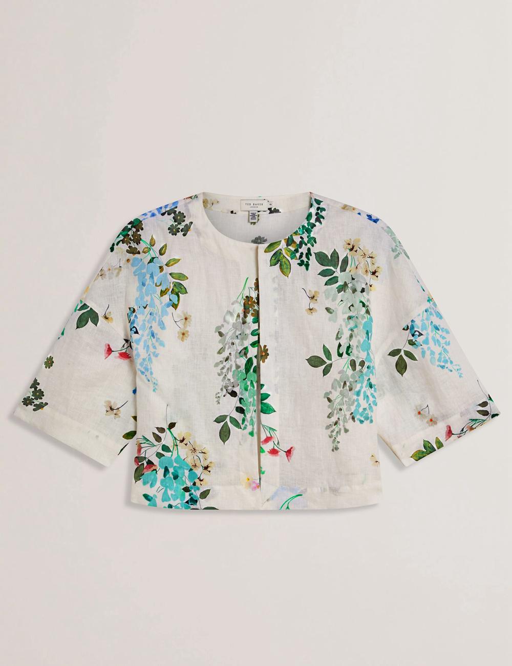 Ted Baker KALNA - Printed Linen Short Sleeve Cropped Shirt Women Tops White | UAE  40852-ATEH