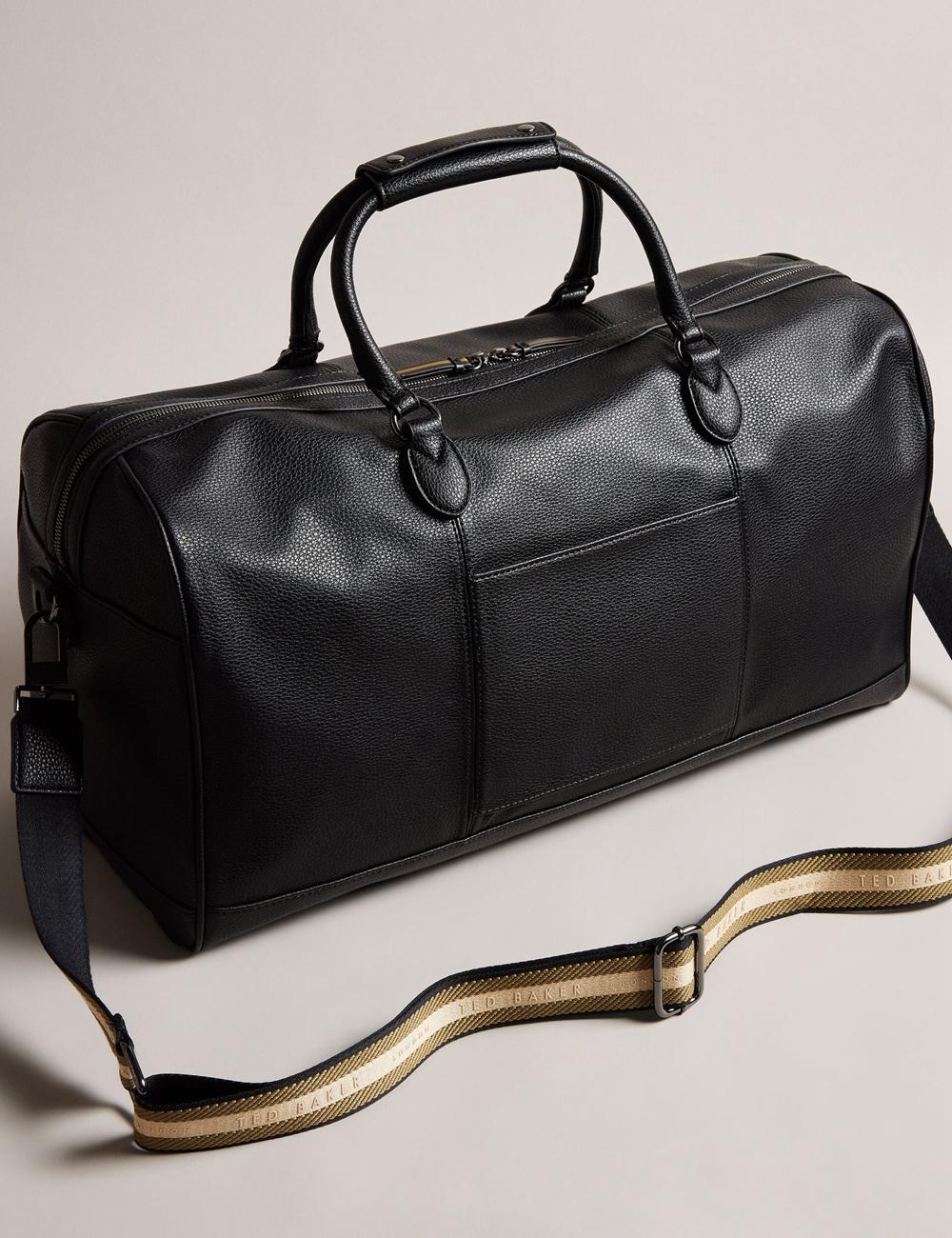 Ted Baker KALVIN - Webbing Faux Leather Men Holdall Bags Black | UAE  72541-VSTJ
