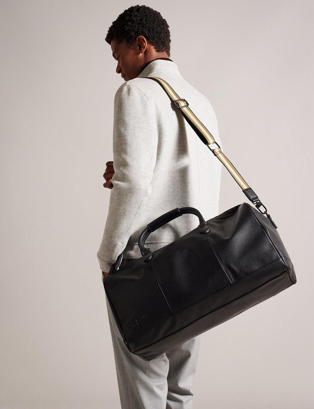 Ted Baker KALVIN - Webbing Faux Leather Men Holdall Bags Black | UAE  72541-VSTJ