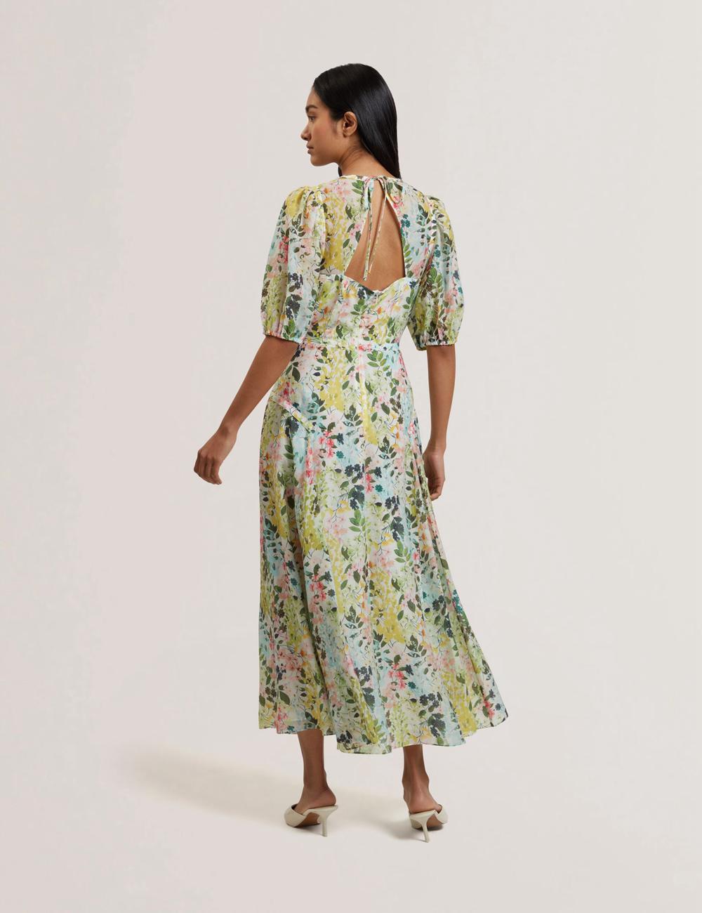 Ted Baker KANDEA - Floral Puff Sleeve A-Line Women Midi Dresses Ivory | UAE  54689-BYCH