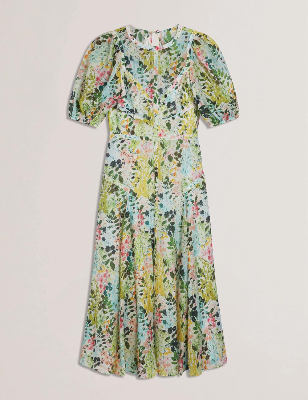 Ted Baker KANDEA - Floral Puff Sleeve A-Line Women Midi Dresses Ivory | UAE  54689-BYCH