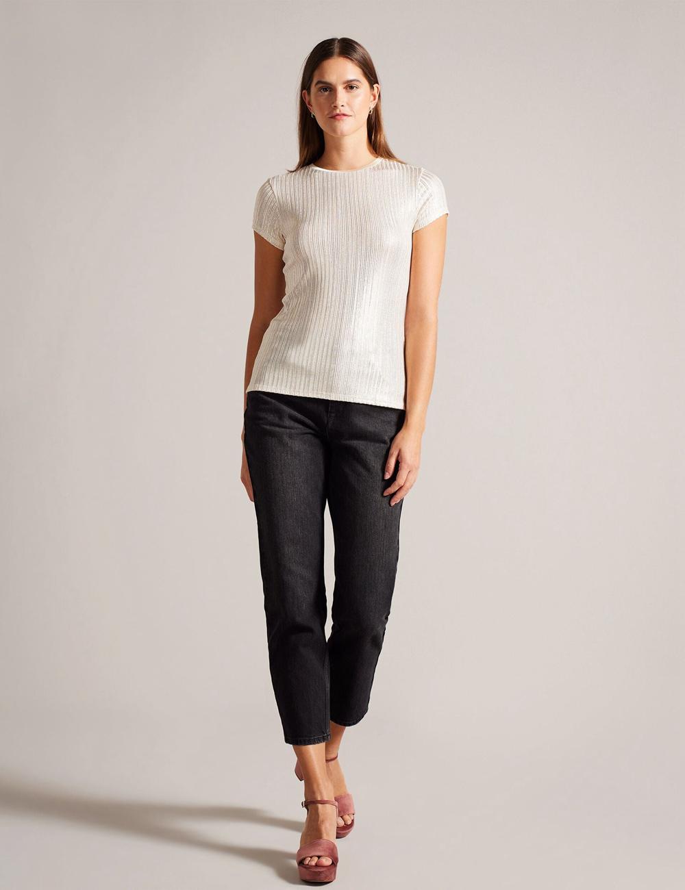 Ted Baker KATRINO - Metallic Short Sleeve Crew Neck Women Tops Gold | UAE  40215-IXEH