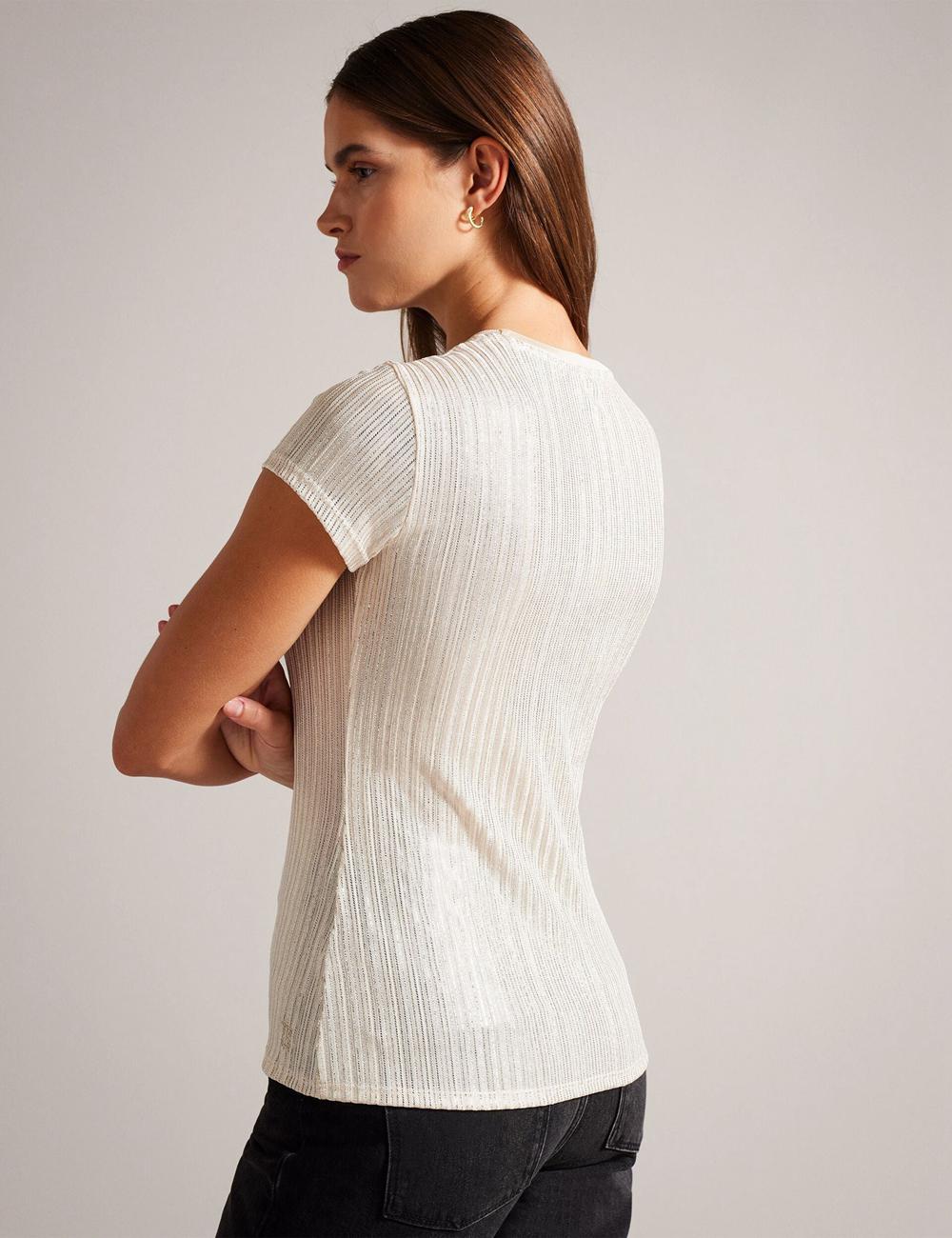 Ted Baker KATRINO - Metallic Short Sleeve Crew Neck Women Tops Gold | UAE  40215-IXEH