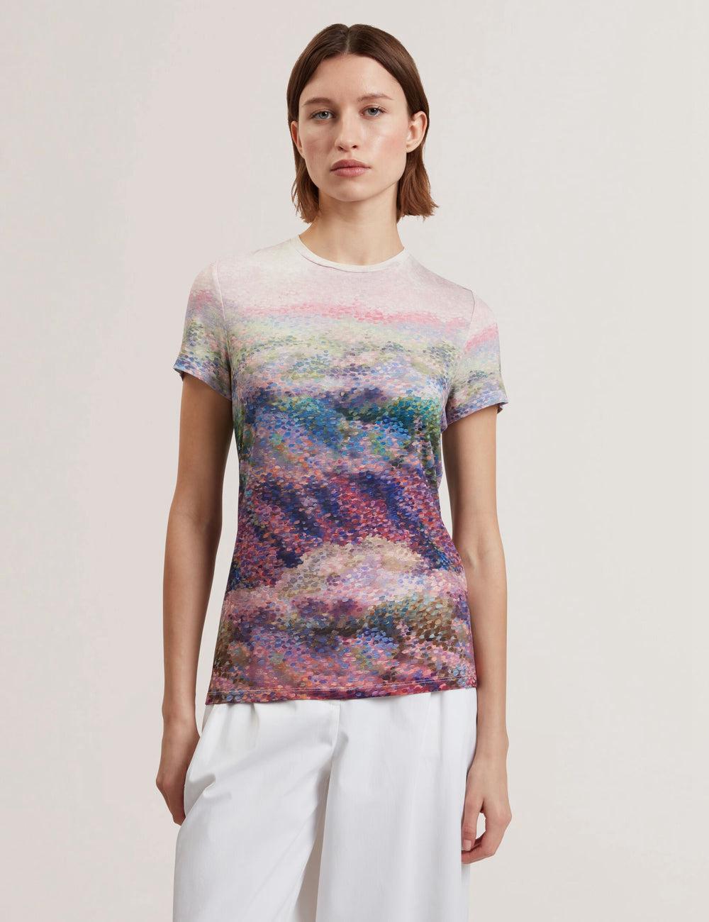 Ted Baker KAYTTE - Painted Print Crew Neck Fitted Women T-Shirts Mid-Pink | UAE  29358-RUMT