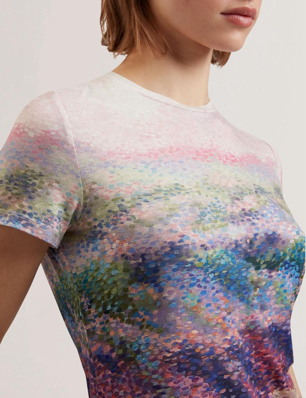 Ted Baker KAYTTE - Painted Print Crew Neck Fitted Women T-Shirts Mid-Pink | UAE  29358-RUMT