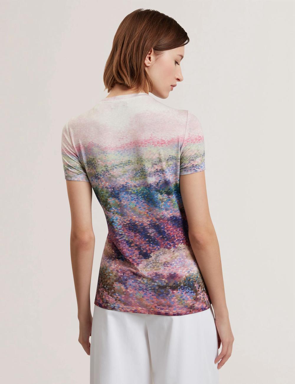 Ted Baker KAYTTE - Painted Print Crew Neck Fitted Women T-Shirts Mid-Pink | UAE  29358-RUMT