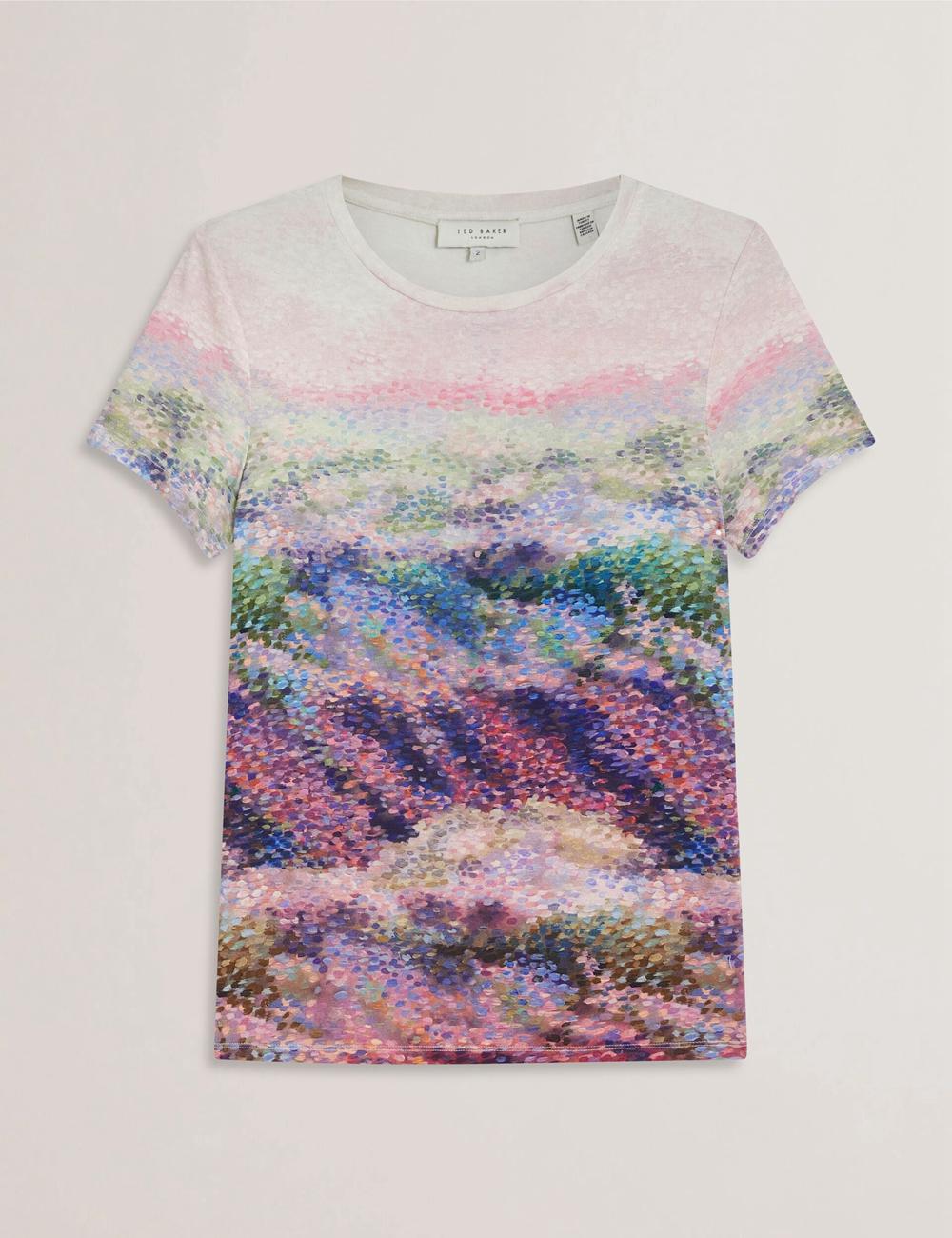 Ted Baker KAYTTE - Painted Print Crew Neck Fitted Women T-Shirts Mid-Pink | UAE  29358-RUMT