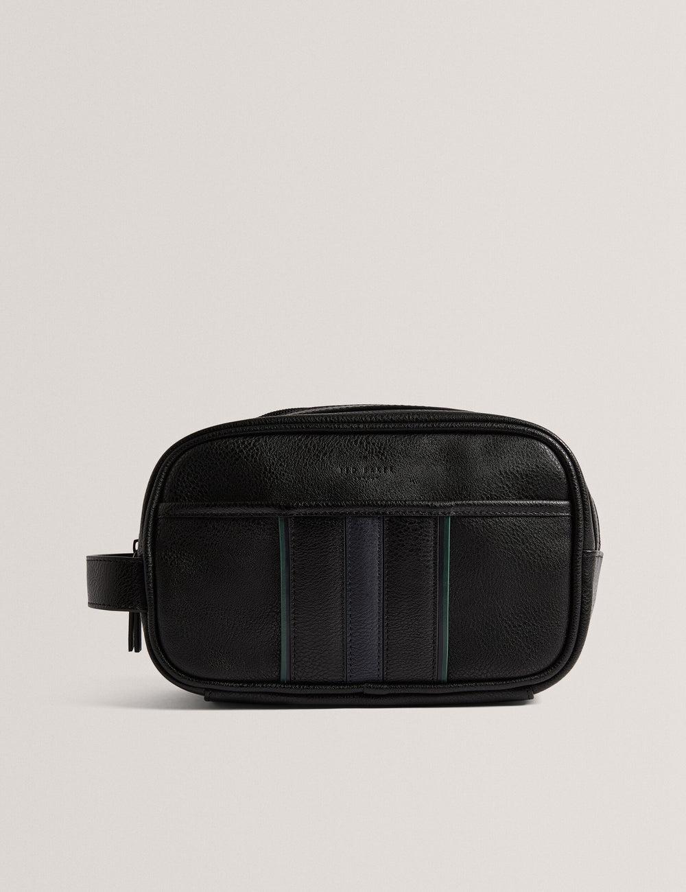 Ted Baker KEILAB - Faux Leather Striped Panel Men Wash Bags Black | UAE  56874-WRFZ