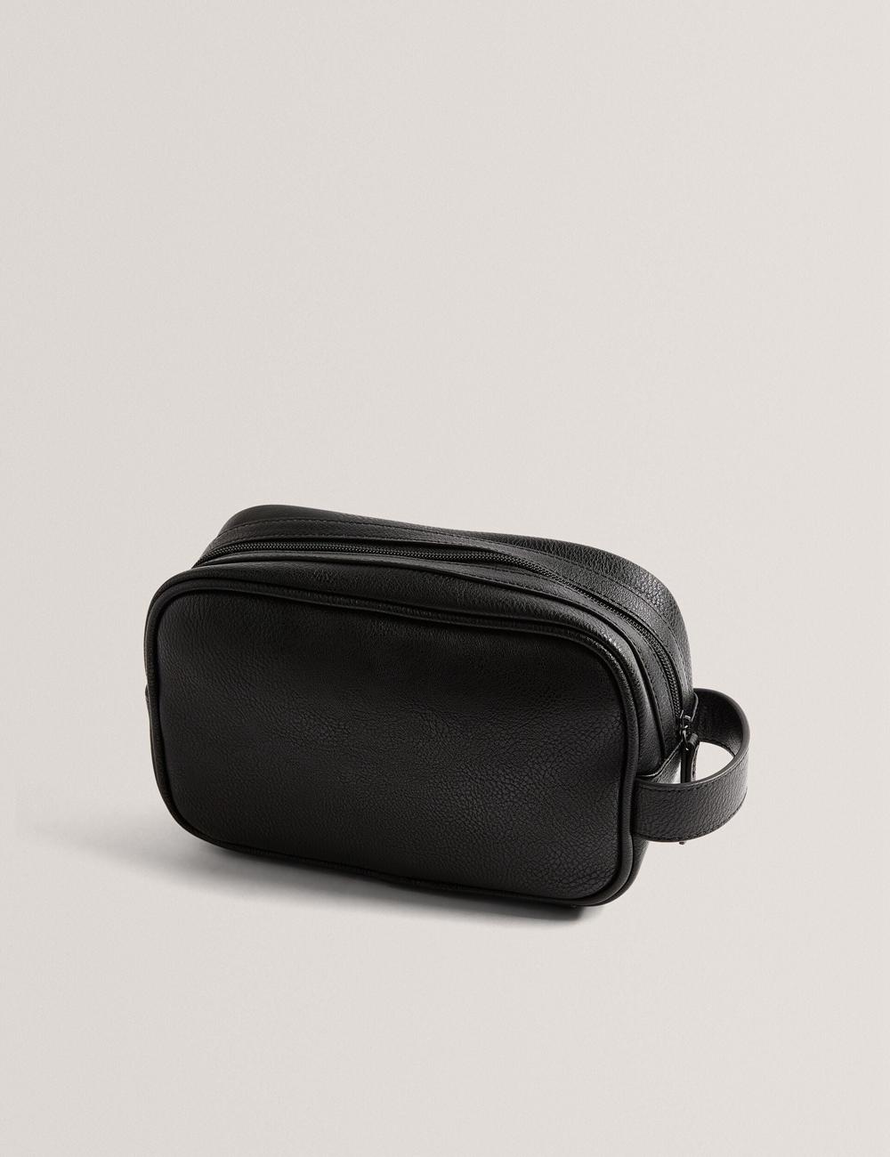 Ted Baker KEILAB - Faux Leather Striped Panel Men Wash Bags Black | UAE  56874-WRFZ
