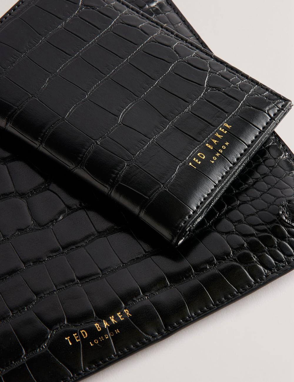 Ted Baker KELLIII - Croc Texture Passport Cover And Travel Pouch Travel Women Wallets Black | UAE  86549-BFTZ