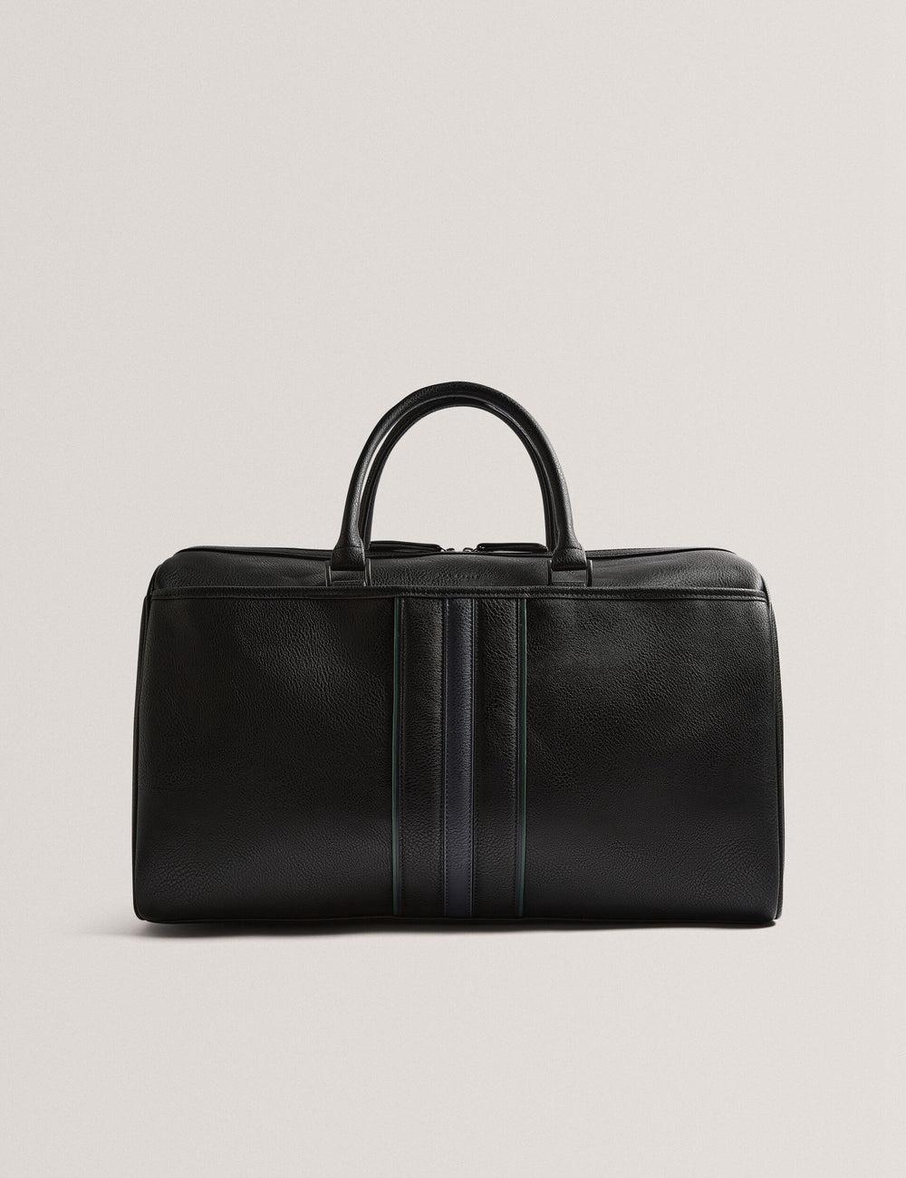 Ted Baker KELVIN - Striped Panel Faux Leather Men Holdall Bags Black | UAE  64185-YFIT