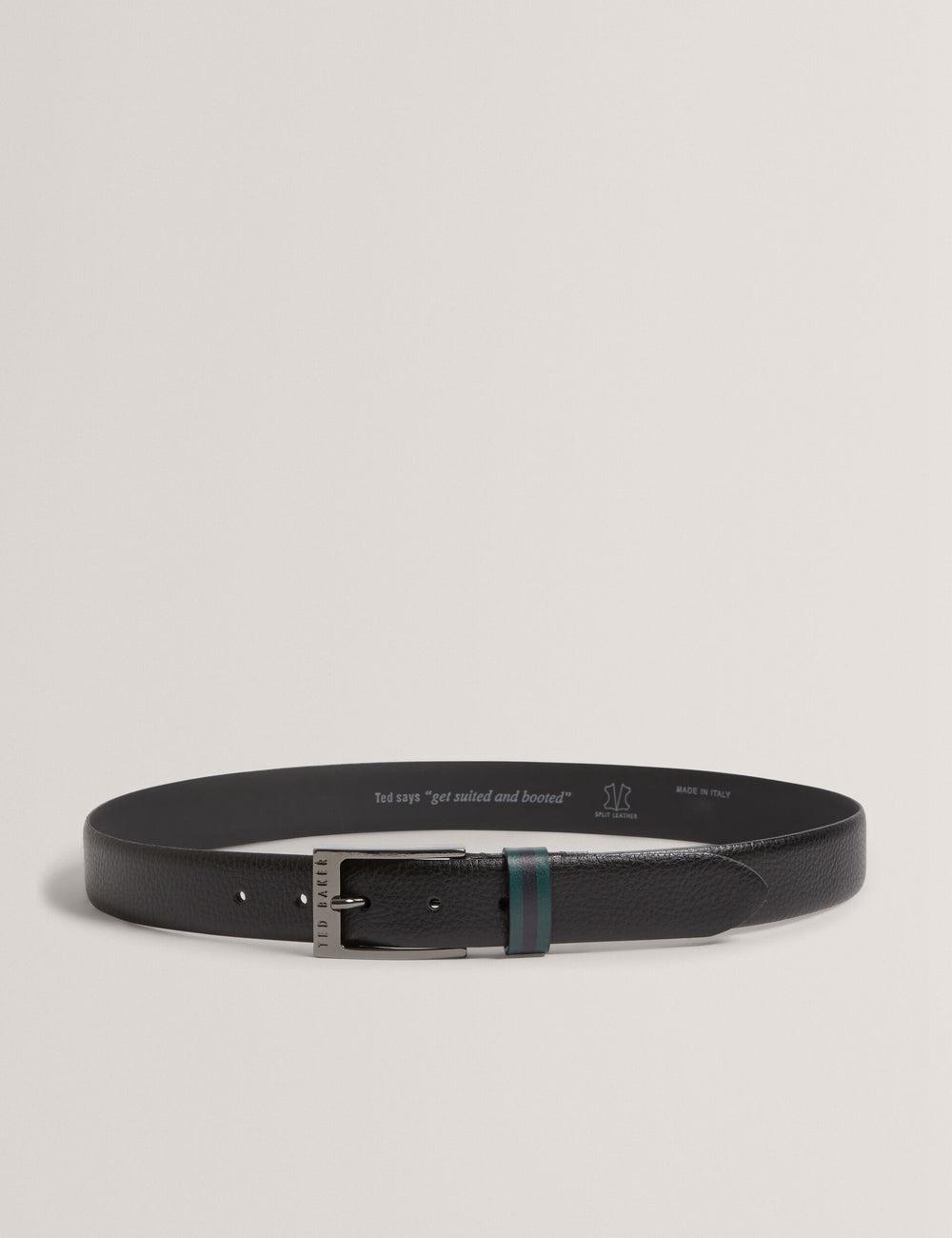 Ted Baker KENDON - Grained Leather With Striped Loop Men Belts Black | UAE  84391-YQMT